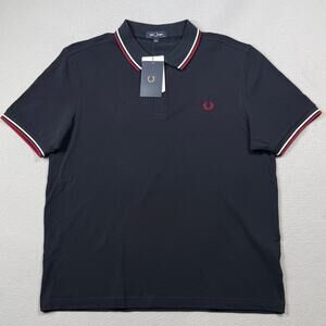 Fred Perry Short Sleeve Slim Fit Twin Tipped Polo Shirt, Navy XXL $110